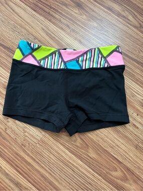 Ivivva Girls Black Shorts with Pink Lime Blue Geometric Waistband